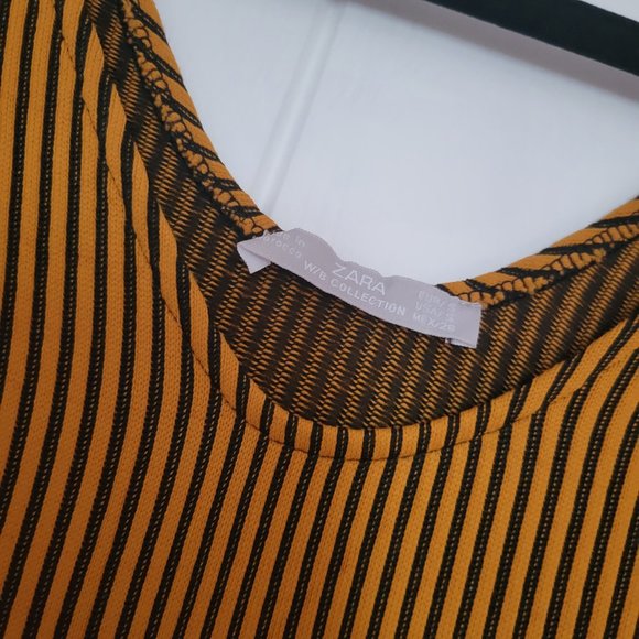 Zara Yellow and Black Diagonal Stripe Midi Dress - Picture 5 of 6